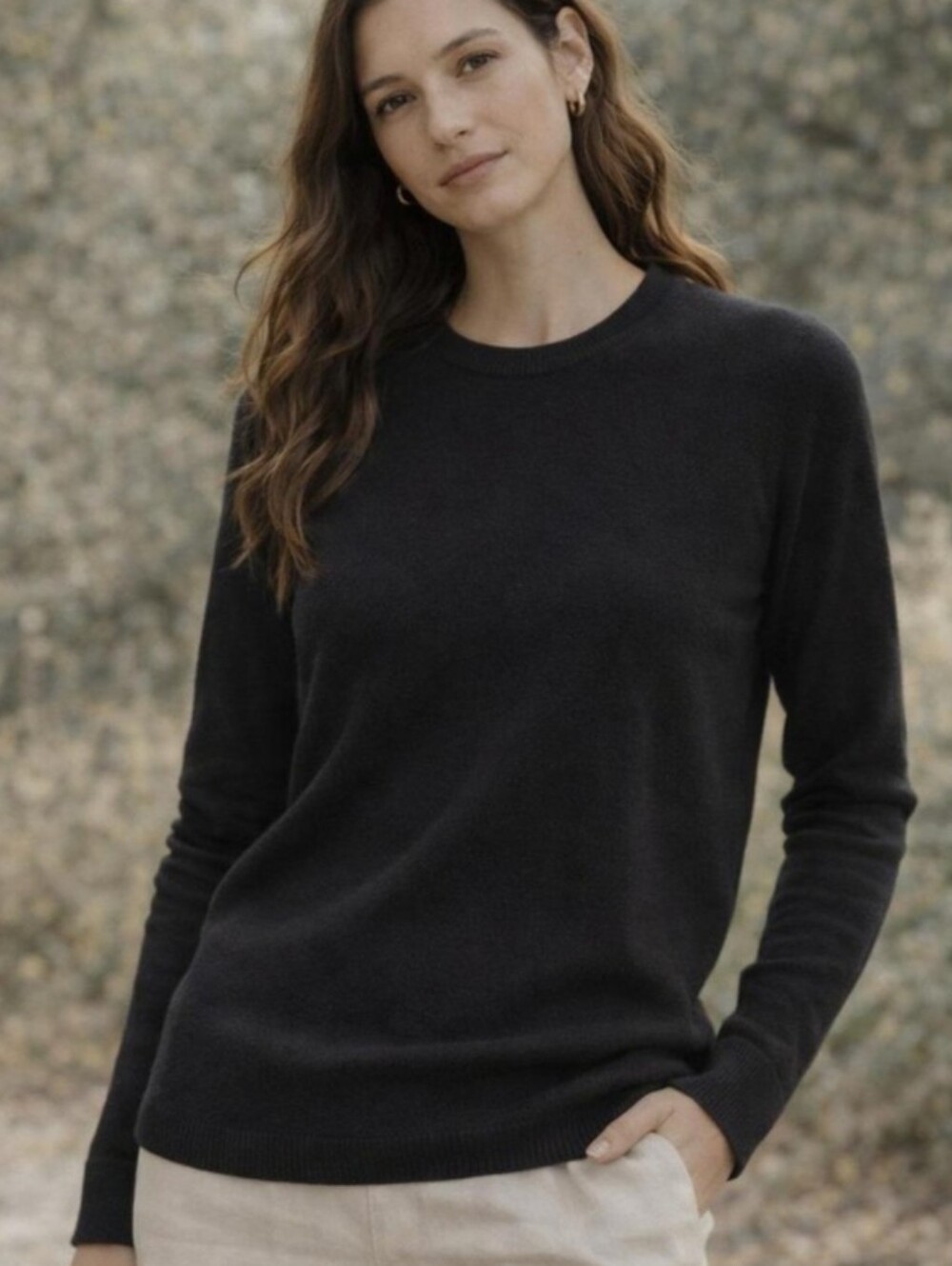 Lark & Ro Black Scoop Neck Long Sleeve Sweater Top Sz M *EUC